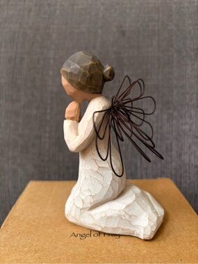 Willow Tree Kneeling Angel Figurine in Cream and Brown